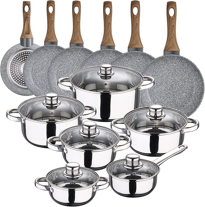 SAN IGNACIO Cassel 12 Pieces Stainless Steel with Pan Set (18/20/22/24/26/28 cm) Forged Aluminium
