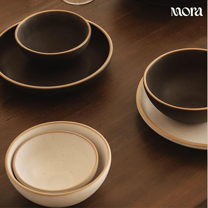 MORA Small Bowls Set of 4 16oz Ceramic Pottery Dessert Bowls - Microwave Oven and Dishwasher Safe - Oat