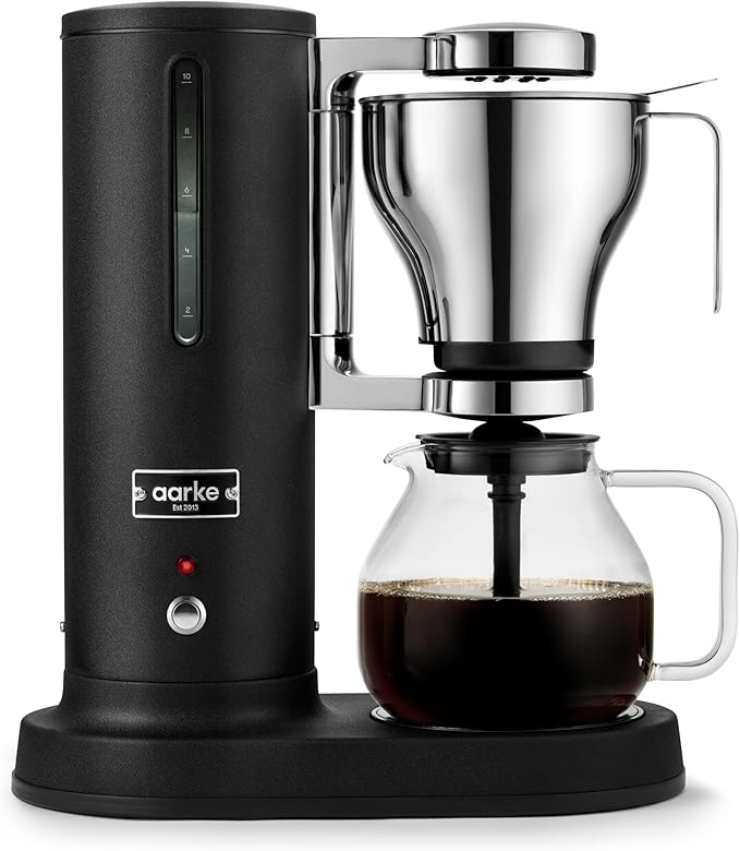 aarke Coffee Maker - Electric Drip Brewer with Automatic Drip-Stop Glass Carafe Brews Full Pot in Under 6 Minutes SCA certified Matte Black