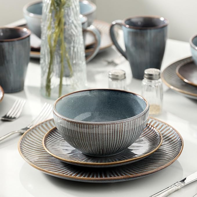 HVH Stoneware Dinnerware Sets 16 Pieces Plates and Bowls Sets Kitchen Dishes Set for 4 Dinner Dessert Plates Cereal Bowls and mugs for Party and Dinner Farmhouse Style (Wabi sabi)
