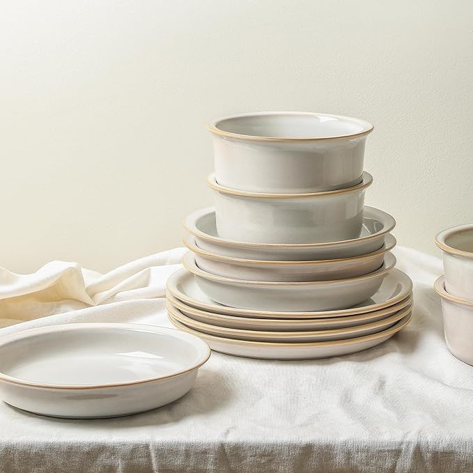 Stone Lain Slate 12-Piece Dinnerware Set Stoneware Plates and Bowls Set Dishwasher and Microwave Safe Dish Set for 4 White