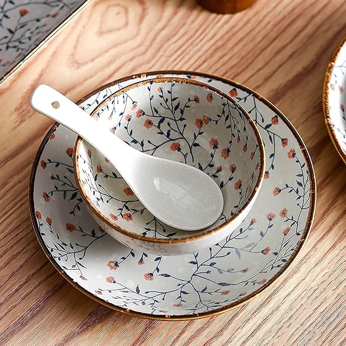 Elegant Dinnerware Set Dinner Plates Bowls Set 8-Pieces Retro Ceramic Dinnerware Set Service For 2 Dinner Rice Bowls Salad Plates Set Dishes Table Service Of Snack Sal