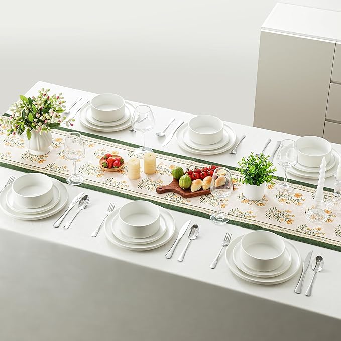 Plates and Bowls Sets 12 Piece Ceramic Dinnerware Set for Family and Gatherings Dishes Set for 4 Dishwasher &amp Microwave Safe Handcrafted Stoneware Sets Modern White