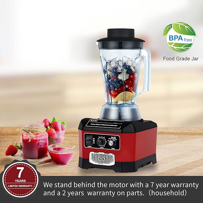 BioloMix Heavy Duty Commercial Blender 2200W 60Oz Professional Kitchen Blender Smoothies Shakes Ice and Frozen Fruit Optional Dry Grains Container