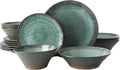 Gibson Elite Green Lantern Service for 4 (16 Piece) Double Bowl Dinnerware Set Teal Soft Gray Dinnerware Set
