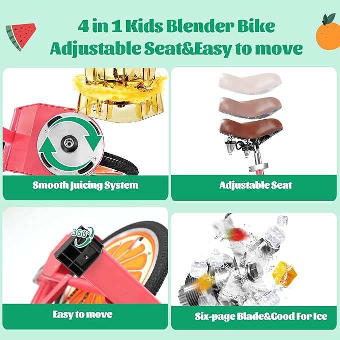Blender Kids Commercial Other Fruit and Vegetable Machines Pedal Fruit Blender Smoothies Juicer Machine Equipment Bike(PINK)