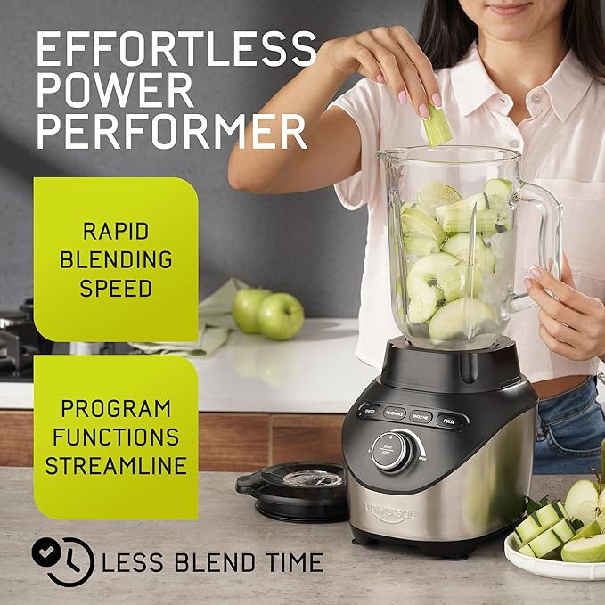 Universal 1500 Peak Watt Turbo Elite Max Blender 71oz - 9-cup / 2.1 Liter Glass Pitcher 3 Speed Settings with Powerful 6 Stainless Steel Blades Premium Blender for Smoothies Domestic Use