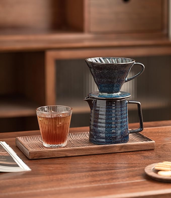 Pour Over Coffee MakerCeramic Coffee Maker With 40 pcs Paper Filter15oz/450ml Pour Over Coffee Dripper (Starry Blue V02)