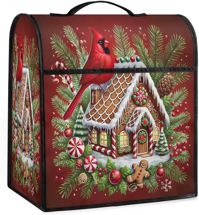 Kitchen Aid Mixer Cover Christmas Bird House Cardinal Stand Mixer Cover Compatible with 6-8 Quarts Stand Mixers Dust Covers with Zipper Pocket Foldable Washable Kitchen Aid Organizer Bag