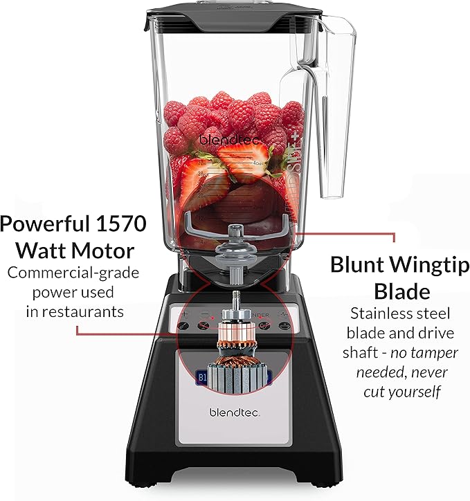 Blendtec Total Classic Original Blender-WildSide+ Jar (90 oz) Professional-Grade Power-6 Pre-programmed Cycles-10-speeds White (TB-611-25)