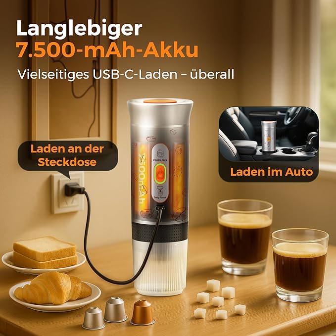 Portable Espresso Machine 3-in-1 Travel Coffee Maker with Self-Heating Battery Operated 20Bar Wireless Portable Espresso Maker Compatible with Ground Coffee &amp Capsule for Camping Car Office