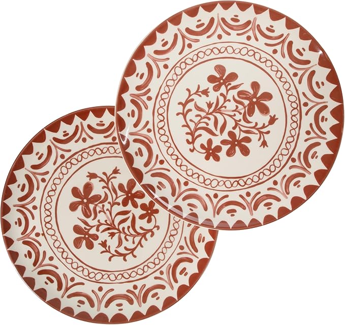 Bloomhouse - 2-Time Oprah’s Favorite Things - Valencia Flor 2 Piece 13” Serving Platter Set Stoneware Platters Mediterranean Floral Decal Design Microwave &amp Dishwasher Safe Pomegranate Red