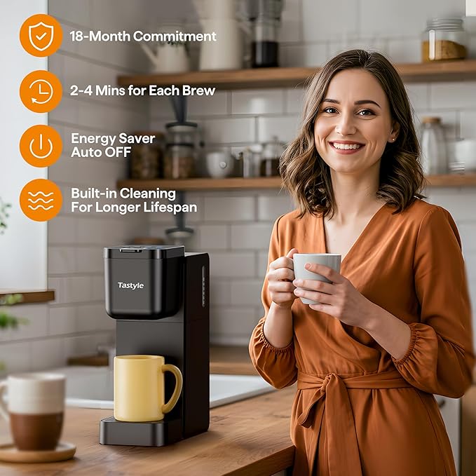 Single Serve Coffee Maker for K Cup Ground and Tea Leaves Hot and Iced Coffee Machines with Bold Setting 6 to 16 Oz Brew Sizes Compact for Small Spaces Black (2.0 Version)