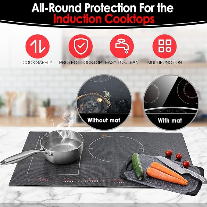 Cook's Aid Large Induction Cooktop Protector Mat 20.4x30.7 InchTranslucent (Magnetic) Stove Top Cover for Electric Stove Silicone Stove Mat for Glass Top Stove (LISICT6)