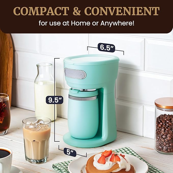 Elite Gourmet EHC242M Personal Single-Serve Compact Coffee Maker Brewer Includes 12oz. Dual Wall Travel Mug with Stainless Steel Interior Compatible with Coffee Grounds Reusable Mesh Filter Mint