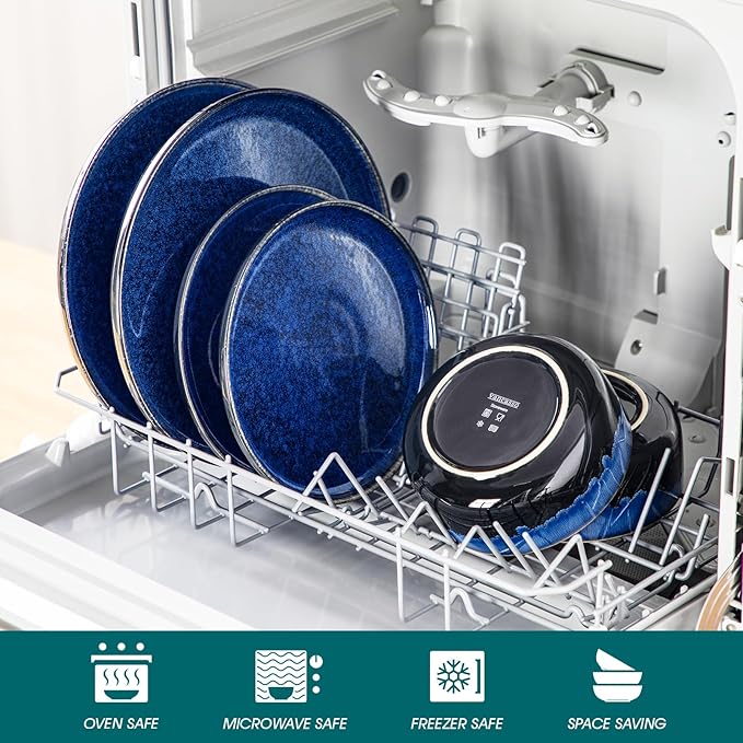 vancasso Starry 18 Pieces Dinnerware Sets for 6 Blue Reactive Glaze Dishes Sets Ceramic Plates and Bowls Set Dinner Salad Dessert Plates and Cereal Bowls Set Dishwasher and Microwave Safe