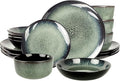 Dinnerware Sets(16Pcs) Serves for 4 Reactive Glaze Tableware Set with 7.9/8.3/10.6Plates and 5.5bowl Modern kitchen tableware Scratch resistant Microwave Dishwasher safe Set No.1