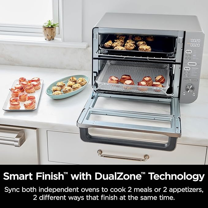Ninja Countertop Oven Double Stack XL &amp Air Fryer with Pro Cook System 12-in-1 Flexdoor FlavorSeal SMART FINISH with DualZone Technology Air Fryer Bake Broil Reheat Stainless Steel DCT65