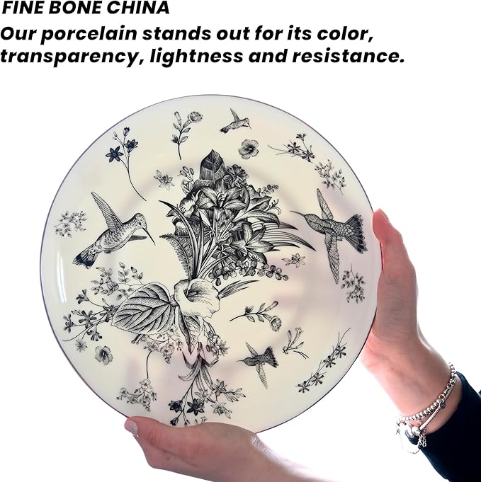 Botanic Plates and Bowls Sets Dishes Set for 4 Ceramic Plates and Bowls Set Service for 4 Bone China Dinnerware Set Salad Dessert Plates and Cereal Bowls Set Microwave safe by KOKEN