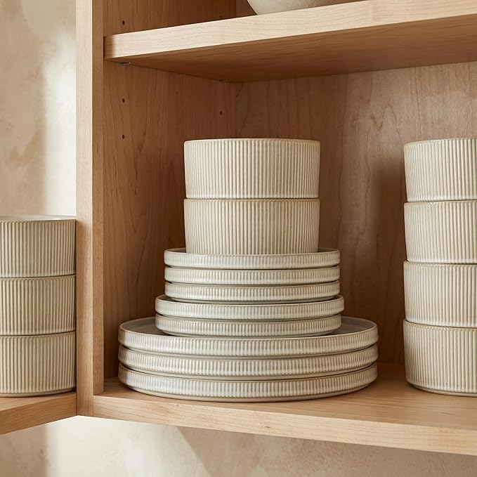 Ceramic Dinnerware Sets of 4 12 Pieces Plates and Bowls Sets for kitchen Oven Microwave and Dishwasher Safe