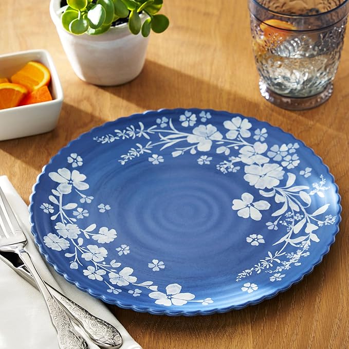 12-Piece Daisy Bamboo Melamine Dinnerware Set Bamboo Fiber Plates and Bowls with Floral Pattern Lightweight Unbreakable Dishes for 4