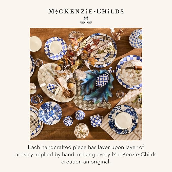 MACKENZIE-CHILDS Enamel Salad and Dessert Plate Small Plate for a Dessert or Appetizer Dish 8 Inches Brown-and-White Tartan Mocha