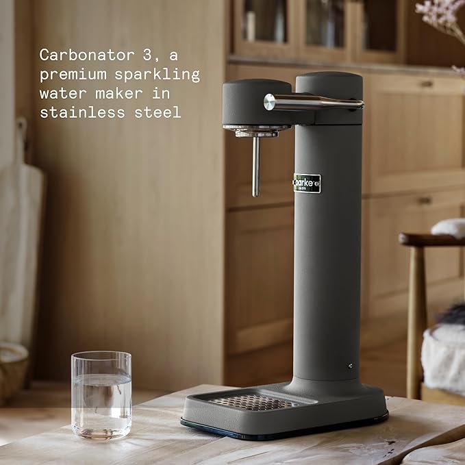 Aarke Carbonator lll with CO2 Cylinder Sparkling &amp Carbonation Water Machine Stainless Steel with PET BPA-Free Reusable Bottle Volume 1L/34 fl oz (Matte Grey)