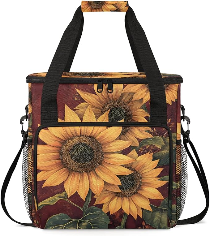 Sunflower Coffee Maker Travel Bag Floral Insulated Grocery Bag Travel Picnic Leakproof Cooler Bags With Shoulder Strap