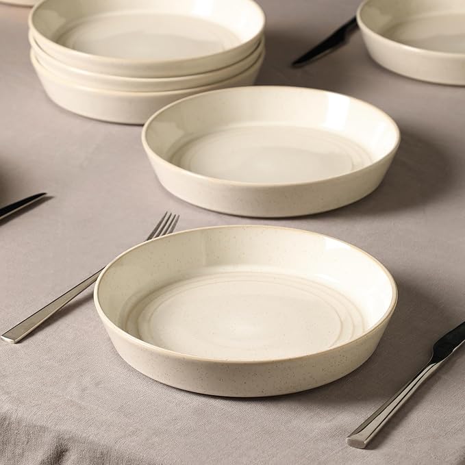 Stone Lain Claire 8-Piece Pasta Bowl Set Stoneware Bowls Dishwasher and Microwave Safe Dish Set for 8 White