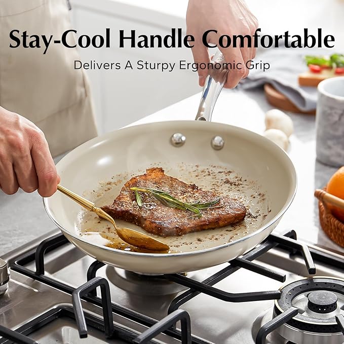 Redchef Ceramic Pots and Pans Set Non Stick Nonstick Kitchen Cookware Sets Non Toxic Pots and Pans Set Non Stick PFAS PFOA &amp PTFE Free Nonstick Frying Pans Set Ceramic Pan Skillet RV Cookwar