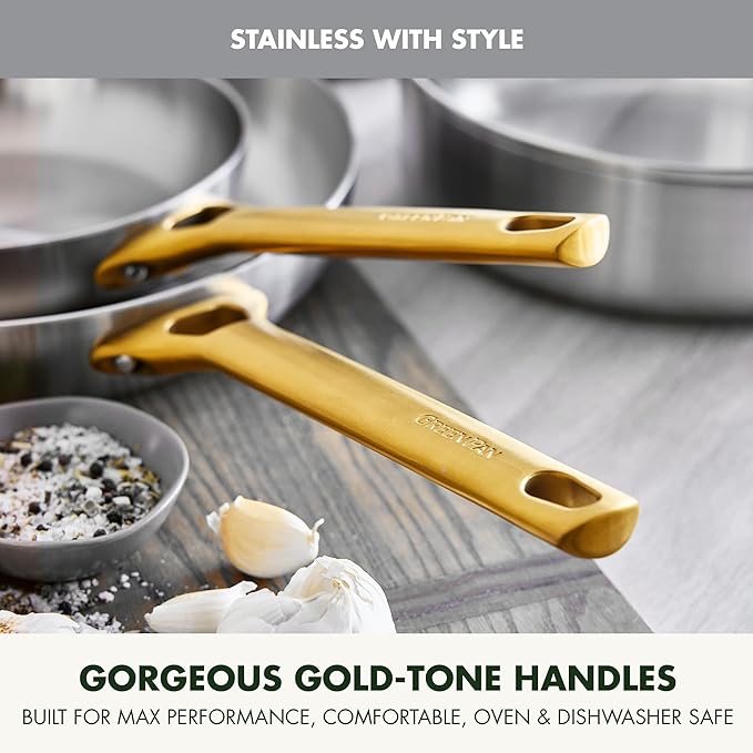 GreenPan Stainless Steel Tri-Ply Reserve 10 Piece Cookware Pots and Pans Set Multiclad Induction Oven &amp Broiler Safe to 600°F Heat Responsive Core Dishwasher Safe Glass Lids