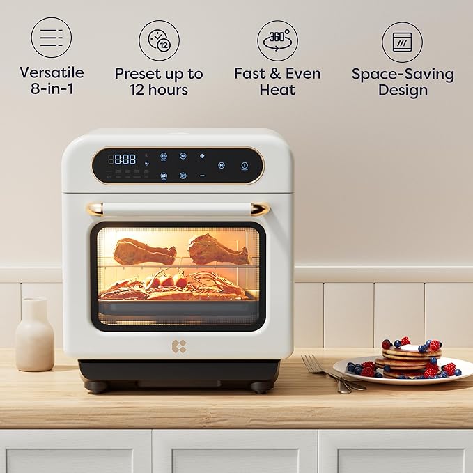 CIARRA 8-in-1 Air Fryer Steam Oven Countertop 13QT Mini Toaster Oven with Steam Rapid Steam Air Fry Vapor Bake Steam Clean Bake Dried Ferment White