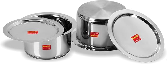 Sumeet Stainless Steel Cookware Set 2.3 Liter And 2.8L 2 Tope 2 Lid (Steel)