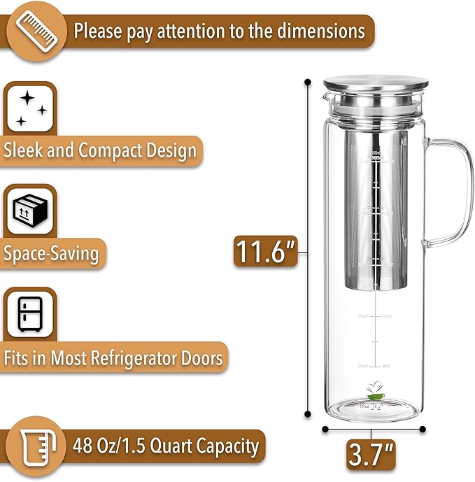 BTaT- Cold Brew Coffee Maker 1.5 Quart48 oz Iced Coffee Maker Iced Tea Maker Airtight Cold Brew Pitcher Coffee Accessories Cold Brew System Cold Tea Brewing Coffee Gift