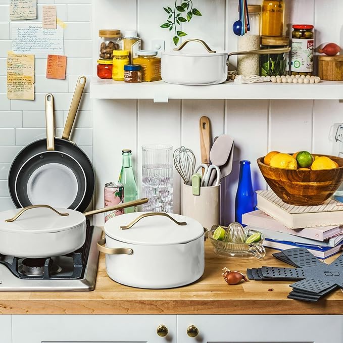 12-Piece Ceramic Nonstick Cookware Set with Strainer Lids - Perfect for Everyday Cooking