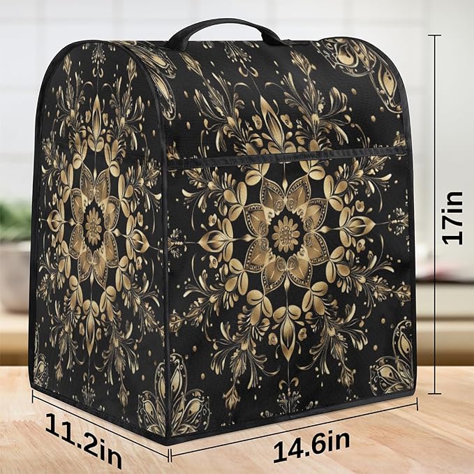 cfpolar Kitchen Aid Mixer Cover Compatible with 6-8 Quarts Bohemian Mandala Gold Stand Mixer Cover Kitchen Aid Mixers Accessories Appliance Organizer Bag Dust Covers with Zipper Pocket