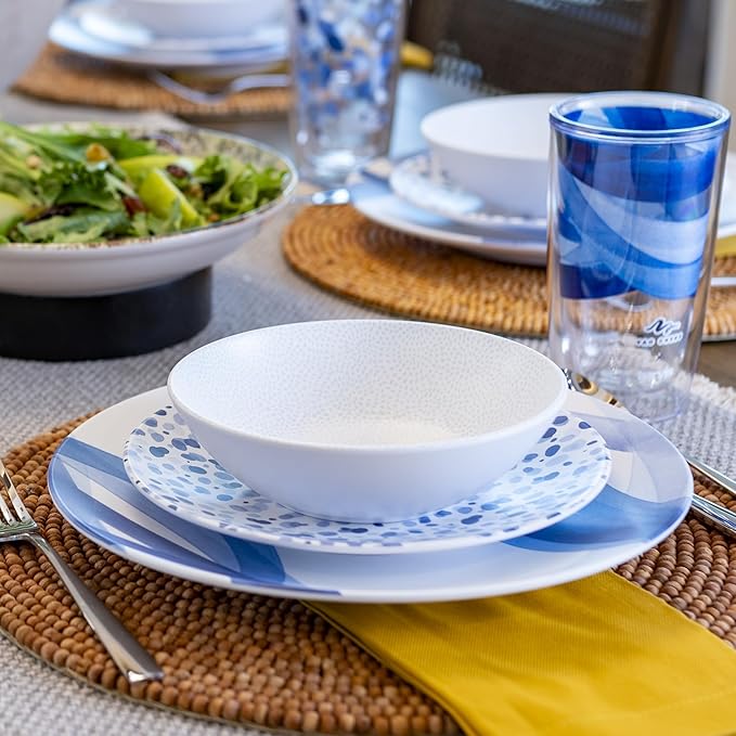 TervisHome Melamine Dinner Plates - Set of 4 | Yao Cheng Azure Collection | Durable Stoneware-like Quality Dishwasher Safe Perfect for Indoor and Outdoor Use