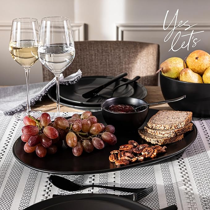 over&ampback Coupe Stoneware Serving Platter - Elegant 1-Piece Oval Serving Platter to Complete Your Kitchen Set - 16.4 x 11.5 - Semi-Matte Black
