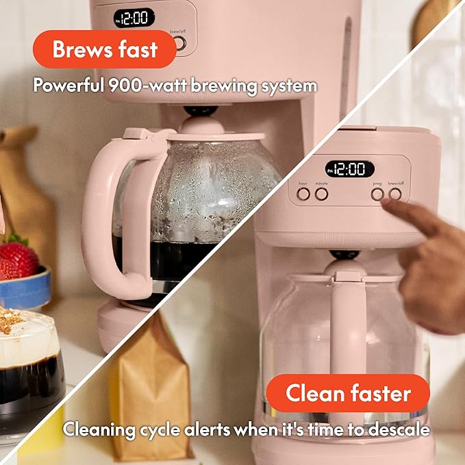 bella 12 Cup Programmable Coffee Marker Reusable Dishwasher Safe Accessories Easy LCD diaply Auto Shutoff 900 watt Blossom