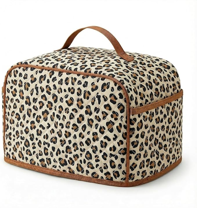 Deosk Toaster Cover 4 slice With 2 Pockets &amp Thickened Sponge Oxford Toaster Covers For 4 Slice Wide Slot and Kitchen Use 12 x 10 x 7.5 (LargeLeopard）