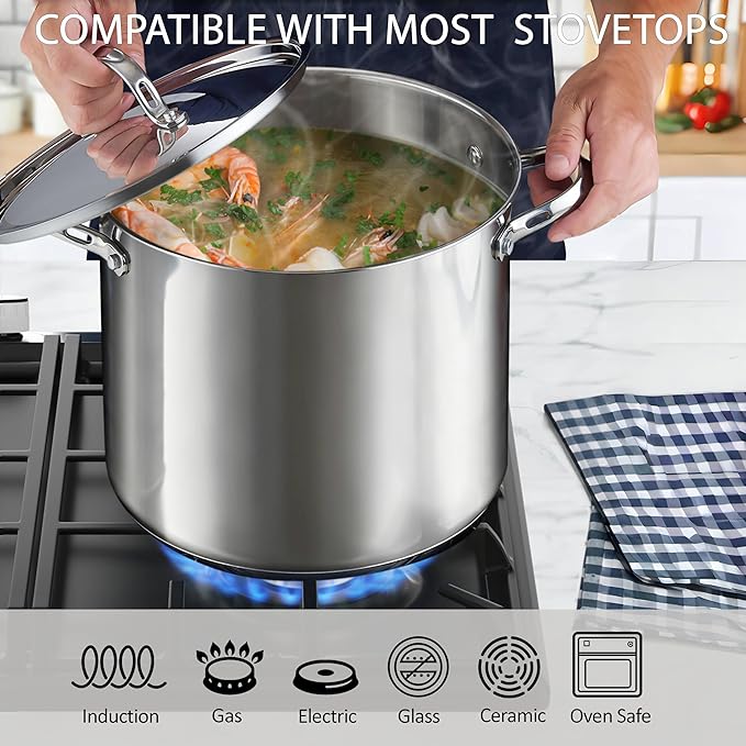 Cooks Standard Stainless Steel Kitchen Cookware Set Stockpot &amp Saucepans with Lids Professional Grade Pots and Pans 8 &amp 12 Quart