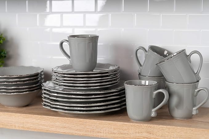 10 Strawberry Street Oxford Gray 24 Piece Dinnerware Set