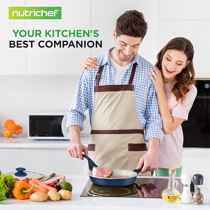 Nutrichef 54 Piece Professional Grade Complete Home Kitchen Cookware Set Ceramic Non-Stick Bakeware Pot and Pans Kit Cool-Touch Handles Safe for Gas Electric Induction Cooktops Easy Clean
