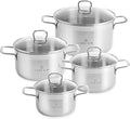 Gerlach 1760 Brava Stainless Steel Saucepan Set Induction Pots Set Suitable for Induction Cookware Set of 4 Silver
