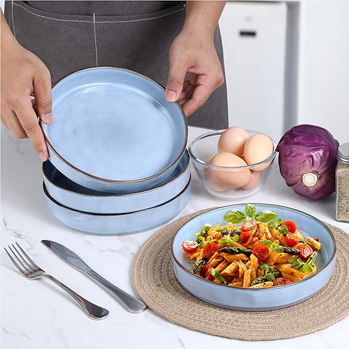 LIANYU 16-Piece Dinnerware Set Stoneware Dishes Ceramic Plates and Bowls Microwave &amp Dishwasher Safe Serenity Blue