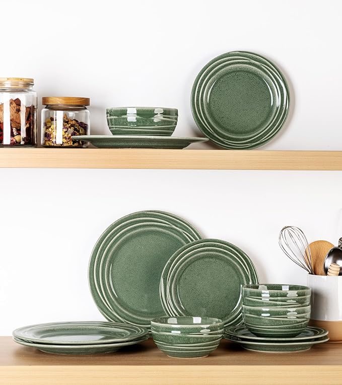GBHOME Ceramic Dinnerware Sets12 pcs Embossed Elegant Stoneware Plates and Bowls Sets Housewarming Wedding Gift | Dishwasher &amp Microwave Safe | Dishes Set Service for 4