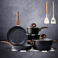 Non Stick Pots and Pans Set Healthy Ceramic Cookware Set 12pcs Kitchen Cooking Pots and Frying Sauce Saute Pans Set PFAS-Free with Kitchen Utensils and Lid Black