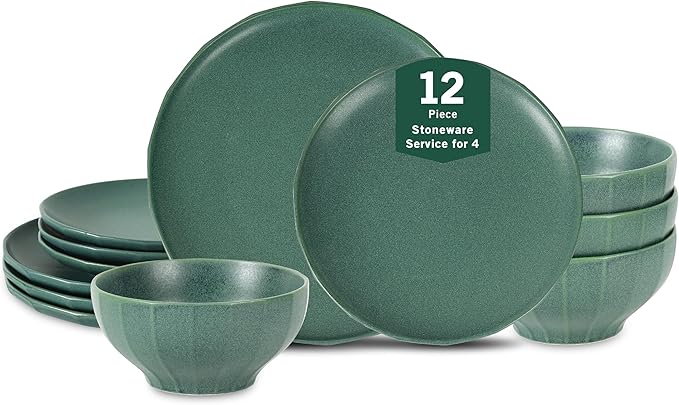 Stone Lain Rio 12-Piece Dinnerware Set Stoneware Green