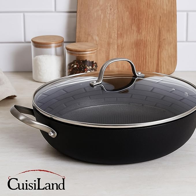 Cuisiland 4-Piece Honeycomb Cast Iron Cookware Set – 2.5QT/7.5'' Milk Pot 10 Frying Pan 10 Shallow Braising Pan &amp 5.5QT/10.5'' Casserole Pot Non-Stick Oven Safe Classic Heat Retention