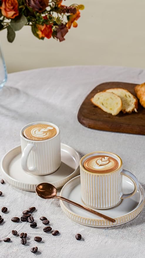 Famiware Star Dinnerware Set and Coffee Mugs Set Service for 4 (16 Pieces) - Stoneware Dinnerware Dishes Matte White